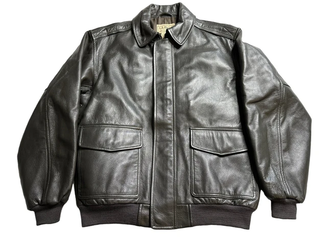 Veste Aviateur Vintage L.L. BEAN A-2 US ARMY En Cuir Marron, Taille XL US (2XL FR)