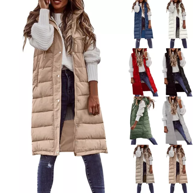 Womens Long Winter Down Jacket Warm Vest Hooded Coat Casual Puffer Coat