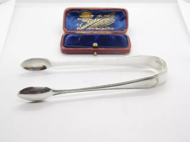 Victorian Sterling Silver Bead Edge Sugar Tongs 1896 Birmingham Antique