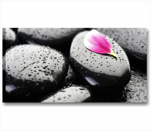 Tableau Déco Moderne Sur Toile - Bambou Et Pierres Noires - 152x78 Cm - Made In Italy