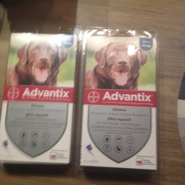 Advantix¹ chien puces-tiques 25-40 kg  2 boites de 4 pipettes  de 4ml