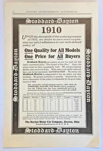 1909 Stoddard-Dayton Car Antique Vintage Printed Ad 8x5.5"+ more ads on back