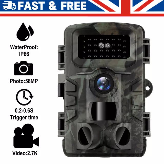 58MP Wildlife Trail Camera HD 1080P Hunting Game Outdoor Night Vision Motion Cam