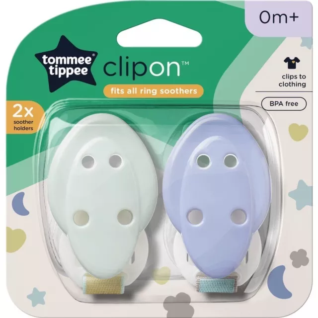 Tommee Tippee Clip On Soother/Dummy/Pacifier Holders - Blue/Green - 0 Months +