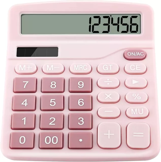 Calculators, 12 Digit Desk Calculator with Large Display and Big Button, Pink