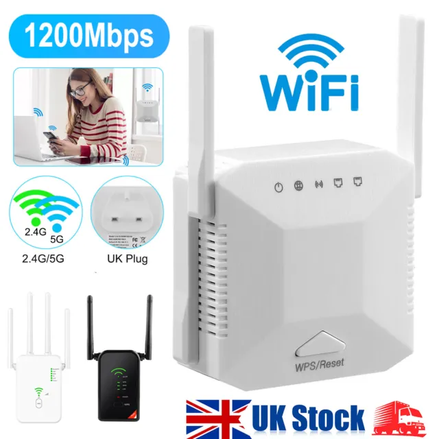 1200Mbps Fast-Band Wifi Extender Repeater Wireless Router Range Signal Booster