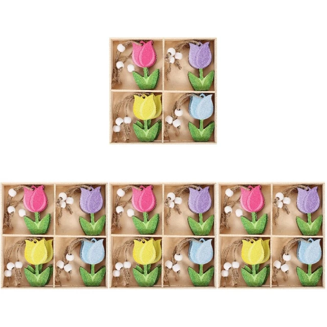 4 scatole pezzi a forma di tulipano in legno per ritagli di legno colorati
