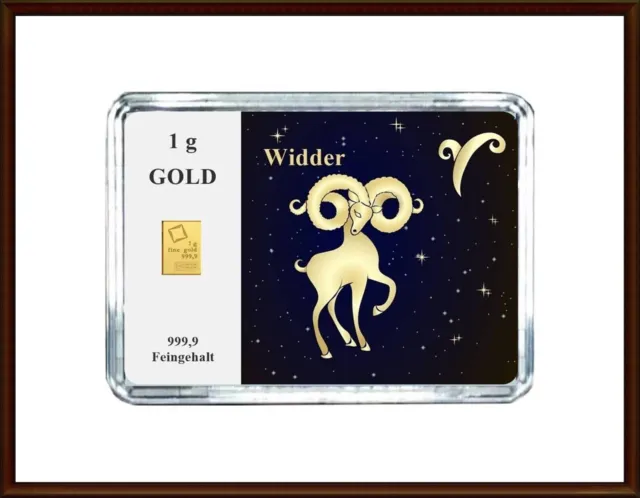 1g Gramm Gold Barren in Motiv Box "Sternzeichen Widder" als Geburtstag Geschenk 2