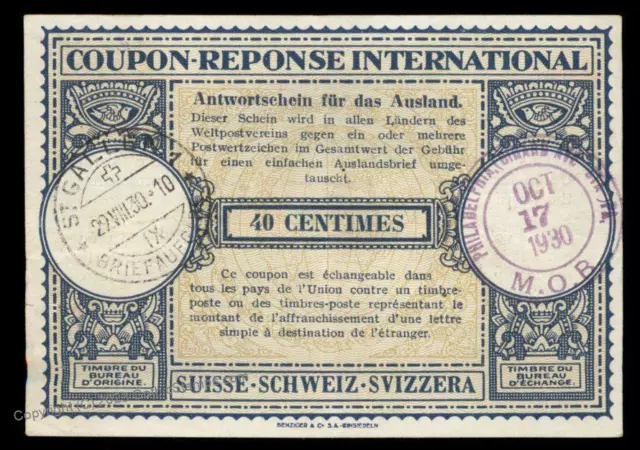 Switzerland International Reply Coupon IRC Post Office 98959