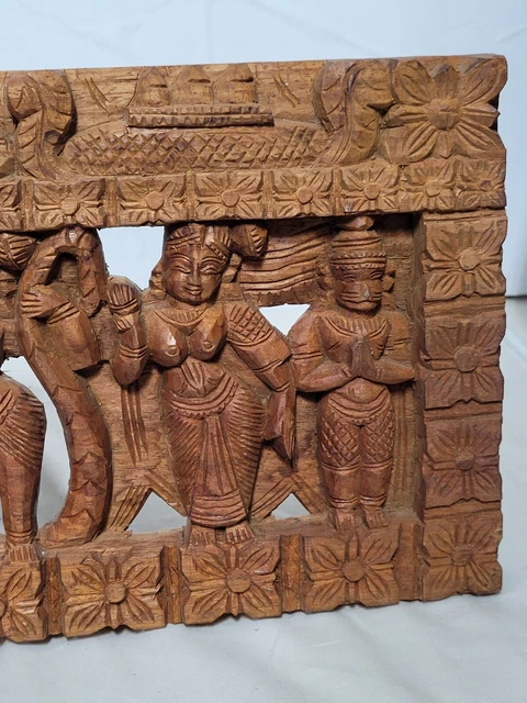 Wooden Handcarved Wall Art Indian Hanging Panel Dancers Musicians L:26", H:7.5"