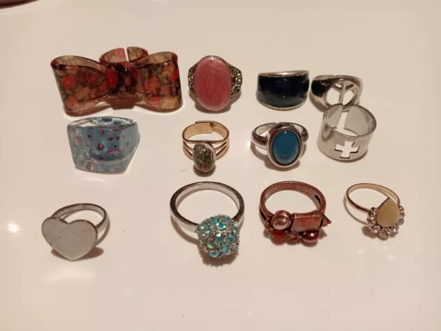 Joblot Costume Jewellery Rings gold silver Tone Enamel Rhinestone Flowers