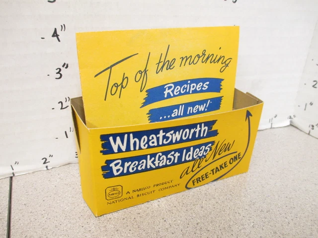 NABISCO 1940s grocery store display sign WHEATSWORTH cereal box RECIPE BOX yello