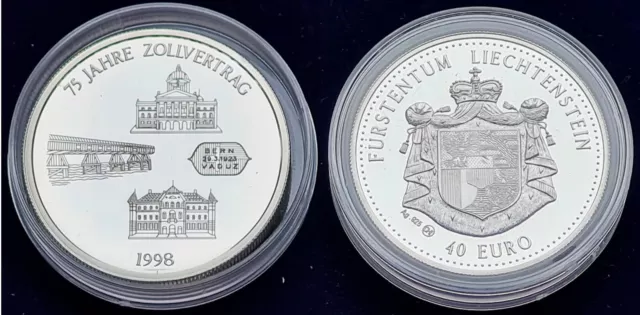 Liechtenstein 40 Euro Münze 75 Jahre Zollvertrag 50 Gramm Silber sehr selten