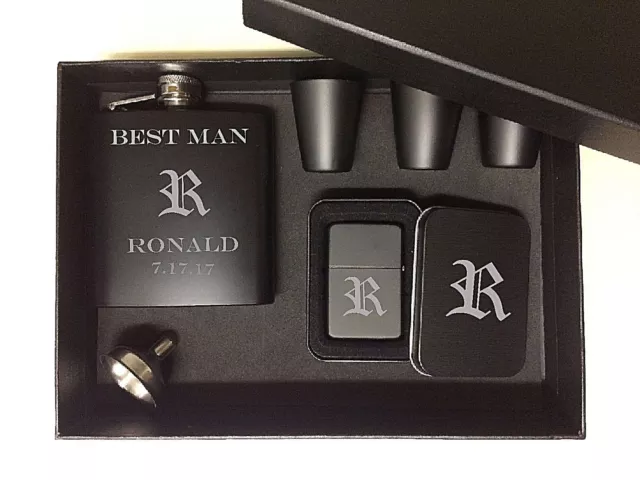 Groomsmen Gift Set box Gifts Engraved Pocket Knife Personalized Flask Best man