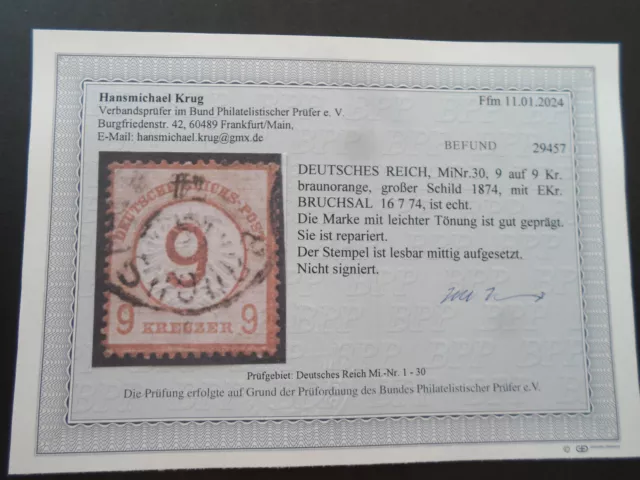 Deutsches Reich Brustschilde - MiNr. 30, gestempelt, Fotobefund Krug BPP