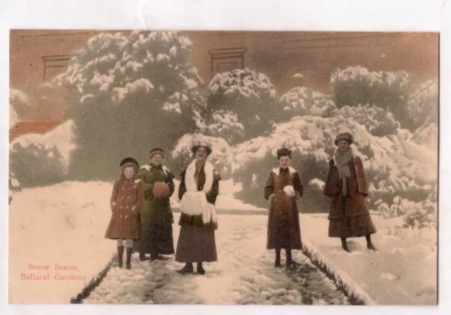 VINTAGE POSTCARD SNOW SCENE, BALLARAT GARDENS 1900s