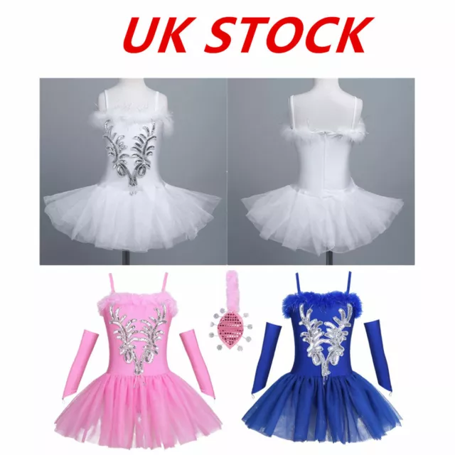 UK Girls Ballet Ballerina Dance Dress Kids Leotard Tutu Skirt Dancewear Costume