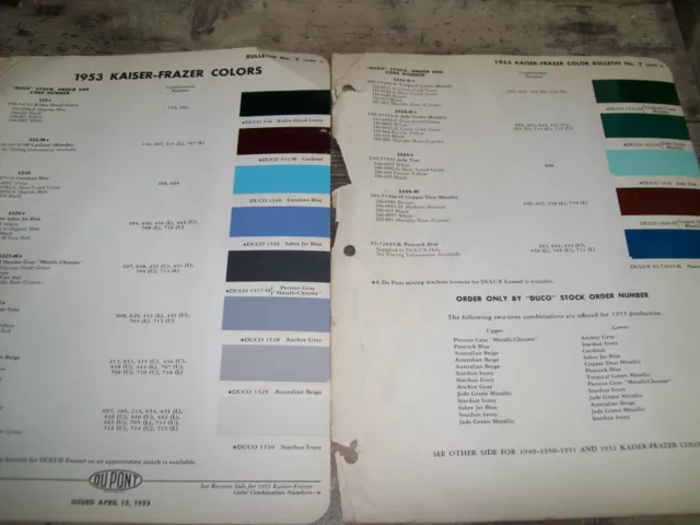 1953 Kaiser-Frazer car color Paint Chips set - DuPont -used but useful