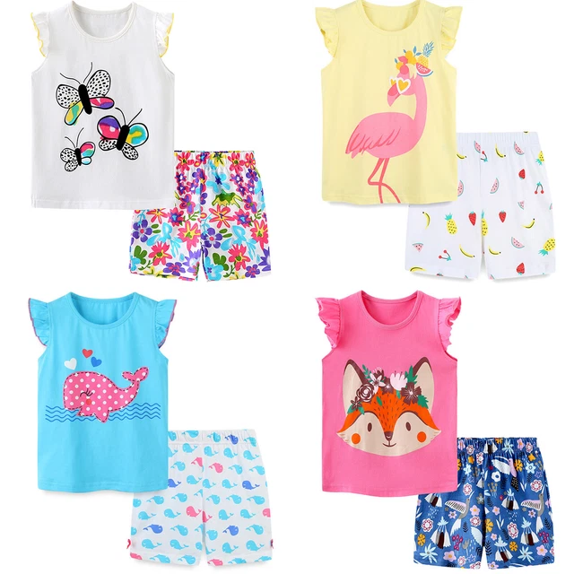 Toddler Kids Baby Girl Floral Sleeveless T-shirt Top With Shorts Summer Outfits