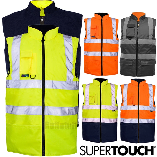 Hi Viz Vis Visibility Fleece Reversible Body Warmer Gilet Sleeveless Waistcoat