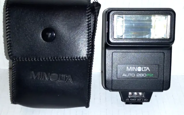 MINOLTA AUTO 280PX camera FLASH  Tested Working WITH case Very clean.