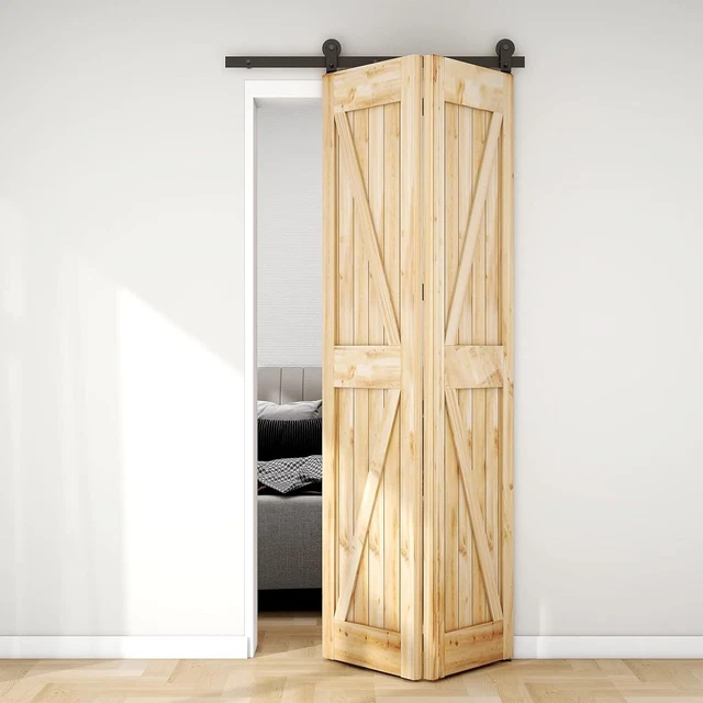 CCJH Bifolding Sliding Barn Door Hardware Kit for 2 Doors Black T Shape No Door