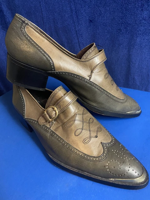 Scarpe originali da uomo anni '70 cinturino monkstrap crazy funky brogue impilati tacco