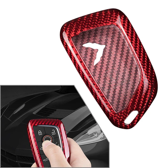 Custodia Cover Chiave Telecomando Fibra di Carbonio Fit Chevrolet Corvette C8 Coupe 2021 Rosso pol