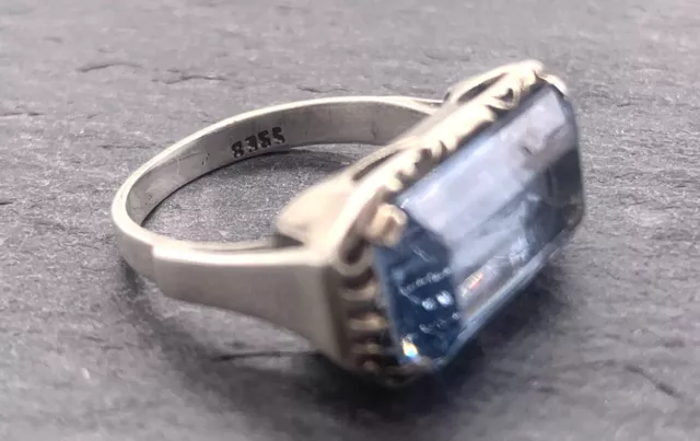 835 Bague Argent Avec Aigue-Marine / Verre,Taille de au Choix 56 ,Antique,Rétro 2