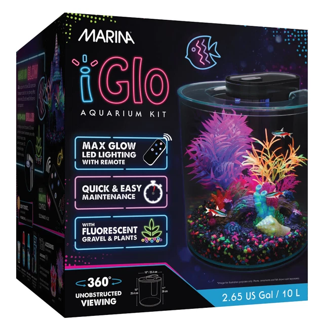 Marina iGlo 360 Aquarium Tropical Fish Tank 10L Starter Kit LED Lighting Heater 3