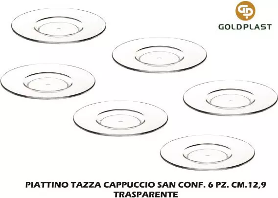 Goldplast Piattino Tazza Cappuccio San cf 6 pz cm 12,9 Trasparente GO191976