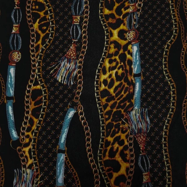 Leopard Braids and Chains Printed Wool Dobby Fabric - Style P-1118-504