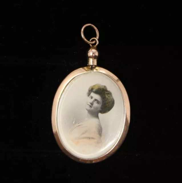 Antique Victorian Solid 9ct 9k Gold Glass Photo Locket Pendant for Necklace