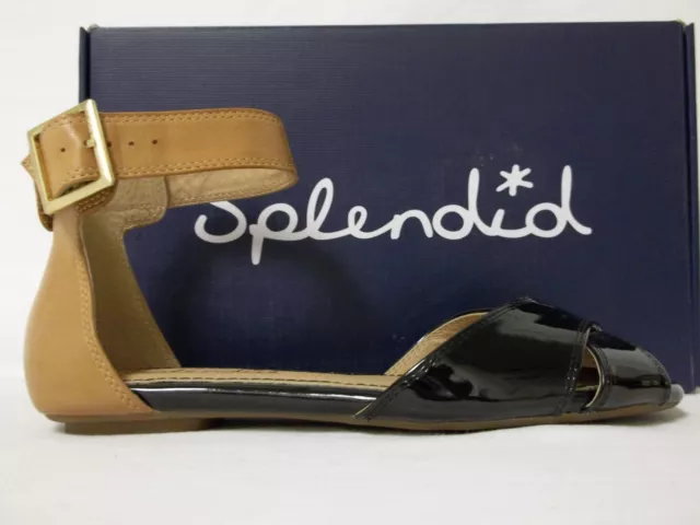 Splendid Size 6.5 M Atlanta Black Tan Leather Ankle Strap Flats New Womens Shoes 3