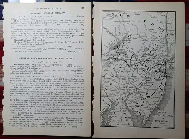 ~1892 TRAIN MAP & Report CENTRAL RAILROAD OF NEW JERSEY Buena Vista ...