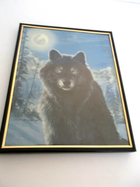 Framed Print Of A  Wolf With Moon Over His Shoulder Artist L Triesch
