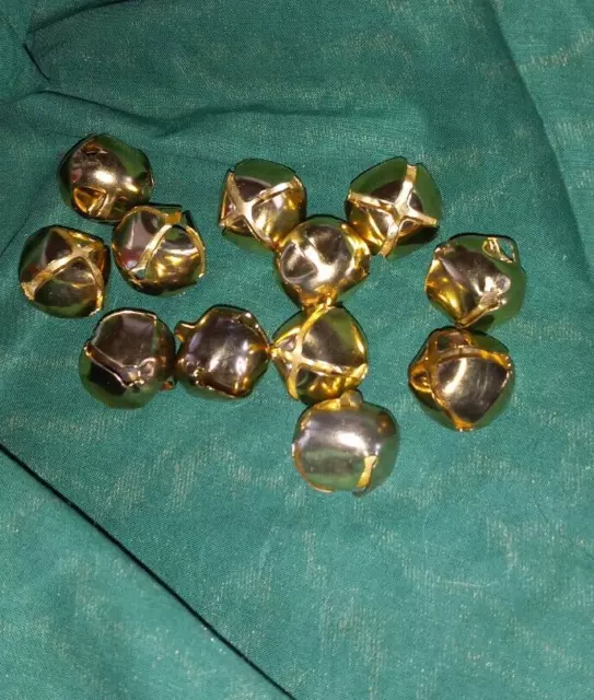 Bulk Lot of 12 Gold Metal Jingle Bells Small 1 in Christmas Crafts