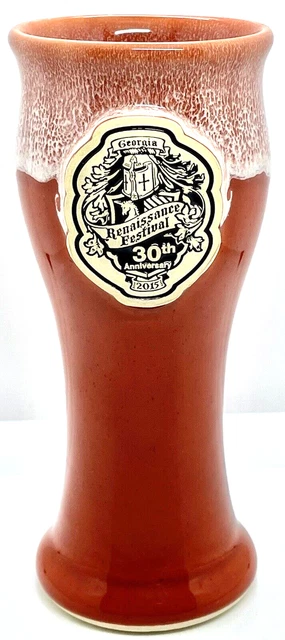 Georgia  Renaissance Festival Orange Drip Pottery Stein 2015 30th Anniversary
