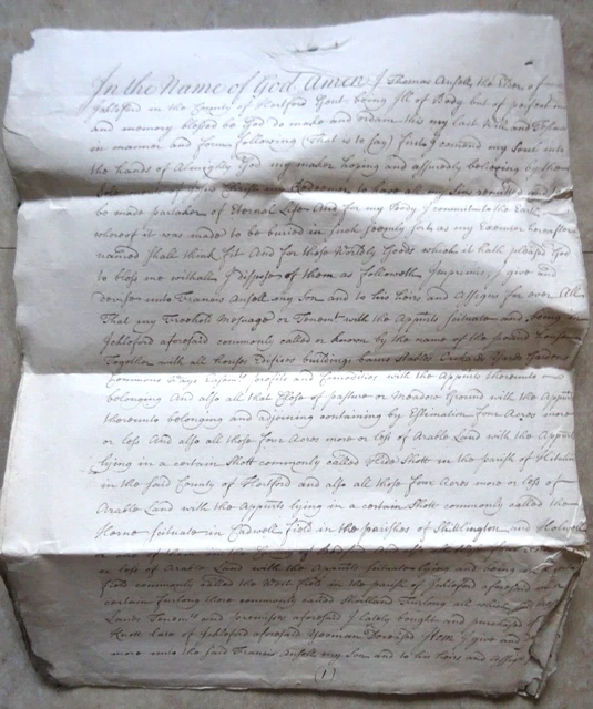 1681 will transcript - Ansell of Ickleford Hertfordshire of The Pound House