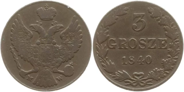 Polen, Nikolaus I. von Russland, 3 Grosze 1840 MW, Warschau