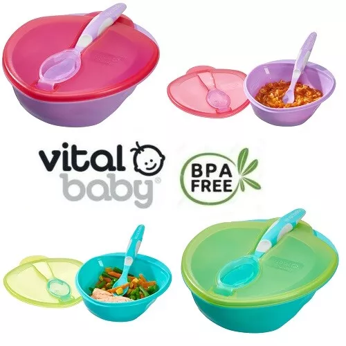 Baby Feeding Bowl + Lid & Weaning Spoon Scoop Set Fizz BPA FREE 4m+