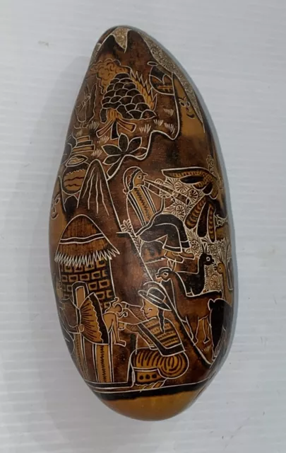 Vintage Peruvian Hand Carved Gourd Beautiful Scenery 2