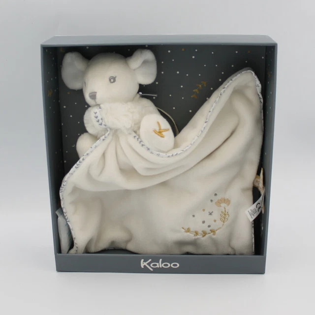 Doudou plat souris blanche crème mouchoir perle KALOO NEUF - 29320