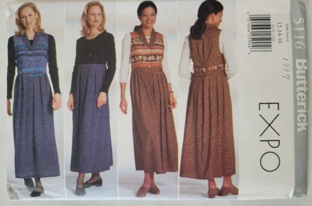 Butterick 5116 Sewing Pattern Misses Dress and Vest Size 12 14 16 Uncut