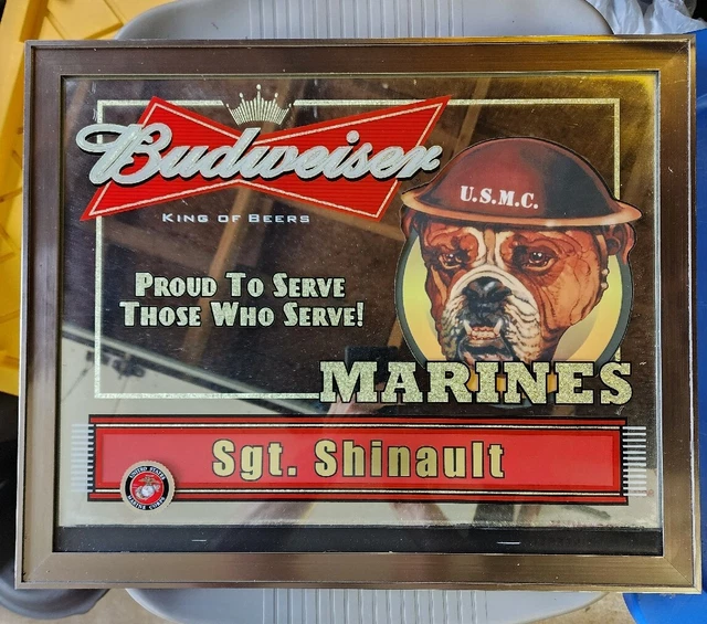 Vintage Budweiser "Proud To Serve Those Who Serve" Beer Mirror Sign 22" X 18"