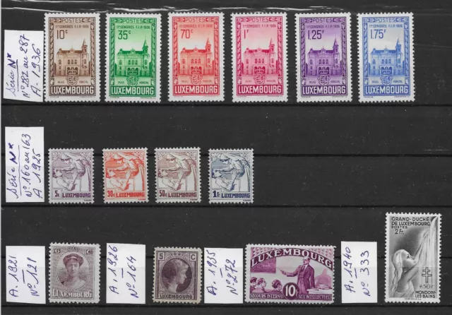 Luxembourg: 14 anciens timbres neufs* 1921-40 dont 2 séries complètes, 2 scans