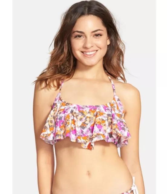 Nwt Bp Nordstrom Halter Ruffle Floral Ladder Back Bikini Top Size M