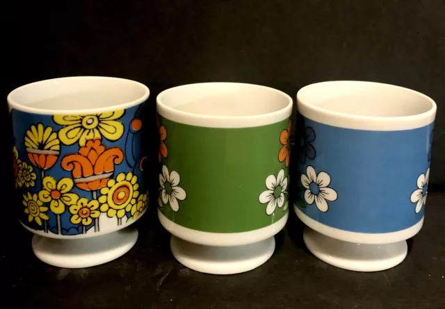 Vintage Ceramic Childrens Coffee Mug Hippo Bees Flowers 6 oz Set of 3 2