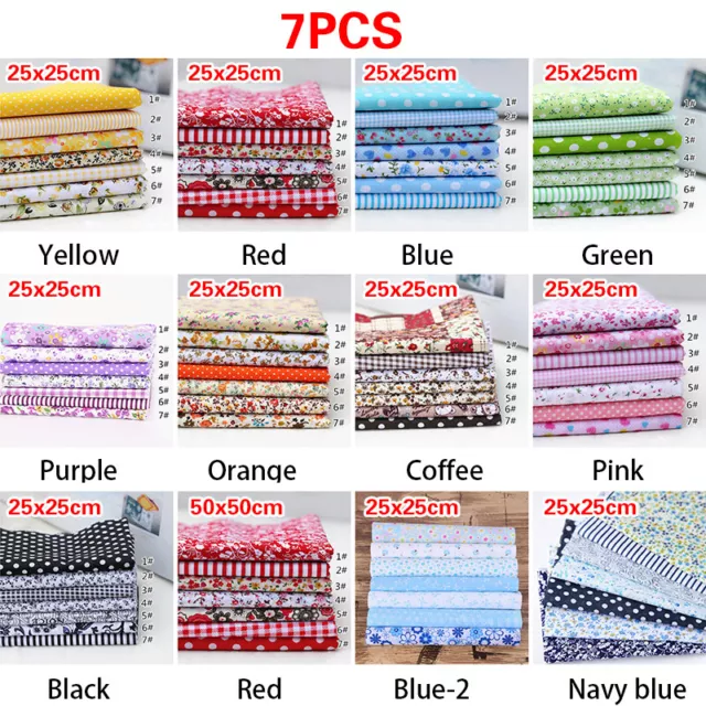 7Pcs 25*25CM Cotton Fabric Assorted Pre-Cut Fat Quarters Bundle DIY Decor