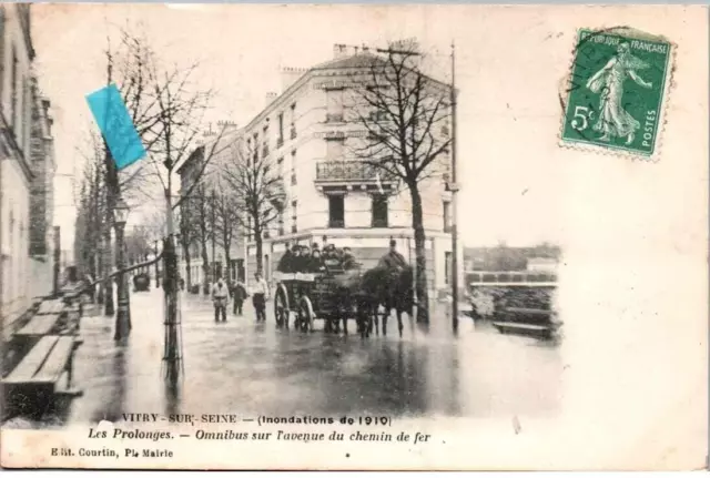 15083 Inondations 1910 VITRY SUR SEINE omnibus les prolonges avenue du chemin fe